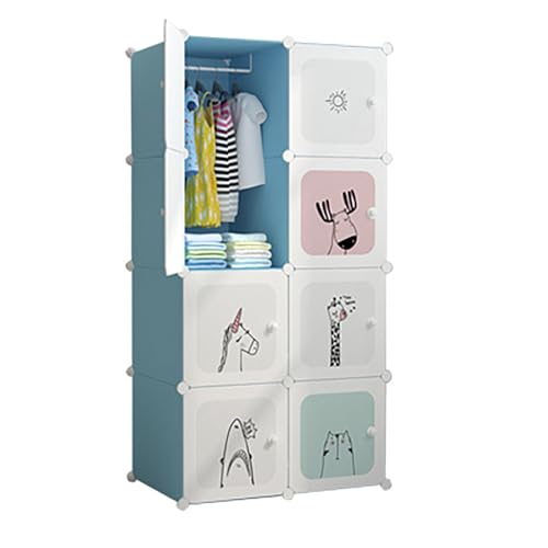 Hitmeuble Armario y armarios modulares para niños, organizador de ropa para armario, estante para dormitorio, pasillo. para casa, pasillo, dormitorio, dormitorio, bricolaje, 8 cubos, azul, 75 x 47 x