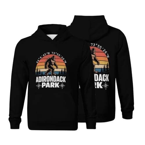 Kids Adirondack Park Bigfoot with GPS Location Boys Girls Lightweight Kangaroo Pocket Fleece Hoodies
