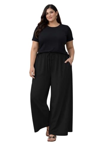 Image of KOTTY Women's Plus Size Wide Leg Pants with Elastic Waist Relaxed Fit Comfortable Casual Travel Wear Style