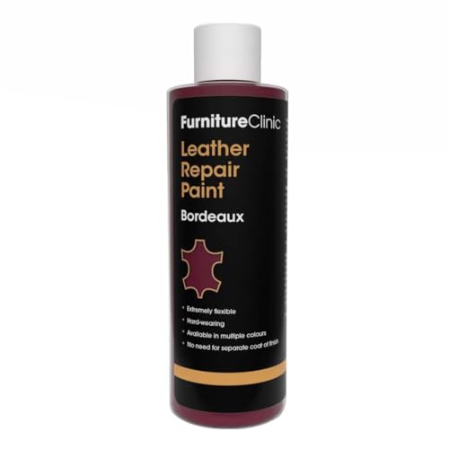 Image of Furniture Clinic Leather Repair Paint | 2-in-1 Seal and Color | Use on Scratches, Tears, and Holes in Car Seats, Furniture | Quick and Easy Leather Repair Kit for Furniture (Bordeaux, 250ml / 8.5oz)