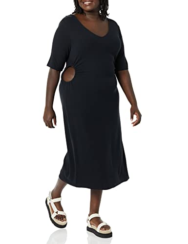 Image of Amazon Essentials Women's Fine Rib V Neck Side Cut-Out Midi Dress (Previously Daily Ritual)