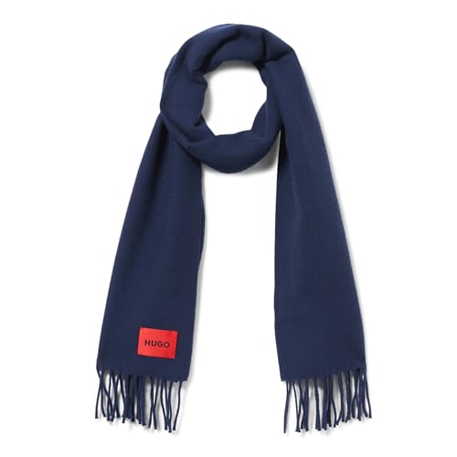 HUGO Women's Twisted Fringe Wool Scarf, Blueberry Blue, One Size