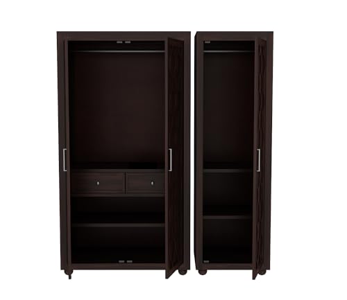 Image of Sheesham Wood Wooden 3 Door Wardrobe Organizer for Clothes | - Solid Wood Almirah with 2 Drawers, 6 Shelves - with Hanging Space Cupboard for Large Bedroom (Design 2)