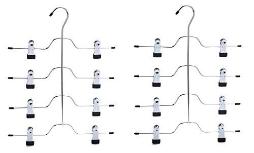 2 Quality Pant Skirt Trouser 4-Tier Pants Metal Hangers Heavy Duty Metal And Clips, Great For Slacks, Trousers, Jeans, Towels (2) #TOP2