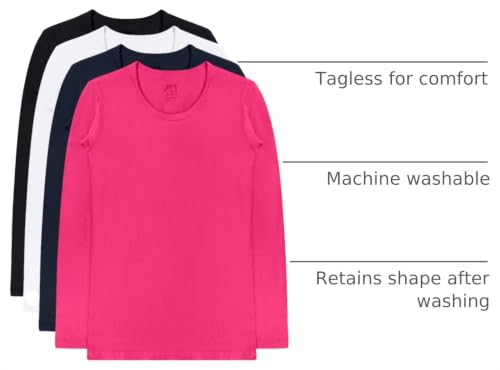 Image of Brix Girls' Long Sleeve Tees - 100% Cotton Tagless 4 -Pack Crew Neck Super Soft Cotton T Shirts.