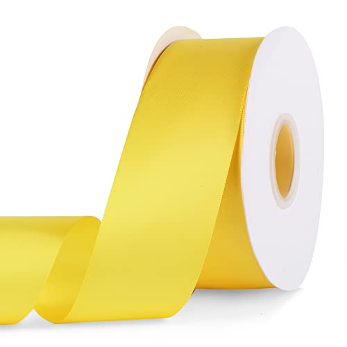 YBLANDEG Satin Ribbon Solid Color Yellow 2 inches X 50 Yards,Double Faced Polyester Fabric Ribbon for Gifts Wrapping, Wedding, Party, Hair, Crafts, Bows, DIY Decor Ornaments
