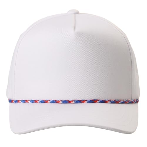 MIRMARU Blank 5 Panel Trucker Hat Adjustable Snapback Baseball Cap with Various Styles for Men and Women. (US, Alpha, One Size, USA Rope, White)
