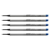 Lamy M63 recambio de roller metálico de gran capacidad, paquete de 5 – Recambio original para todos los bolígrafos roller capuchón – Inde­le­ble - Trazo medio en tinta azul