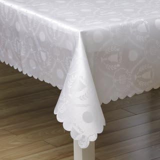 Woven White on White Hebrew Calligraphy of Shabbat/Holiday Tablecloth 57 by 95 inch Rectangle