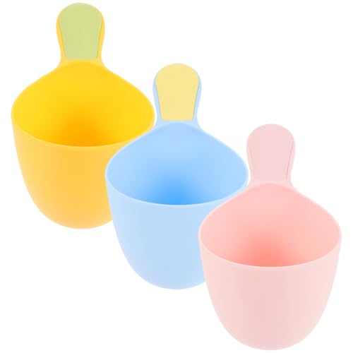Image of 3-Pack Plastic Water Ladles 7.08X4.13X3.93In Multi-Purpose Water Scoop Cups for Baby Bath Hair Shampoo Kitchen Use Stackable Design