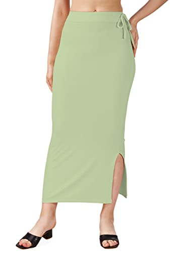 Jupon Saree Vert Clair en Coton Lycra XL Jupe Shapewear Coupe Droite pour Femme
