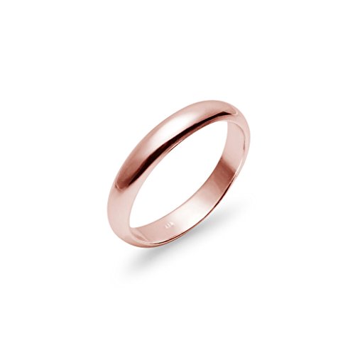 Sterling Silver 4mm High Polished Plain Comfort Fit Wedding Band Ring | Rose Gold Flashed Size 8