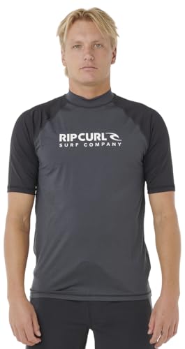 Rip Curl Men's Shock UPF Short Sleeve Rash Vest, Black Marle, 3XL