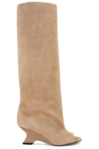 MissHeel Open Toe Suede Knee High Boots Wide Calf Wedge Heel3