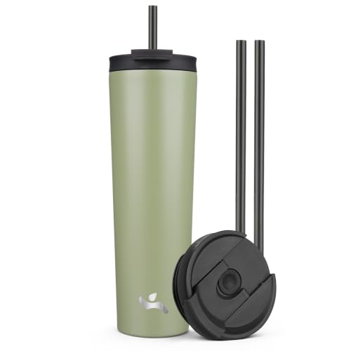 Image of Konokyo 34 oz Insulated Tumbler Water Bottle with Straw Lid, ArmyGreen