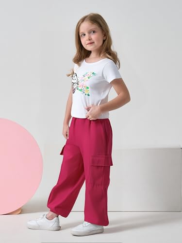 Image of Ayzozuy Kid Girl Clothes Outfits Figure Letter Graphic Tee Top + Flap Pocket Pants 2PC Clothing Set