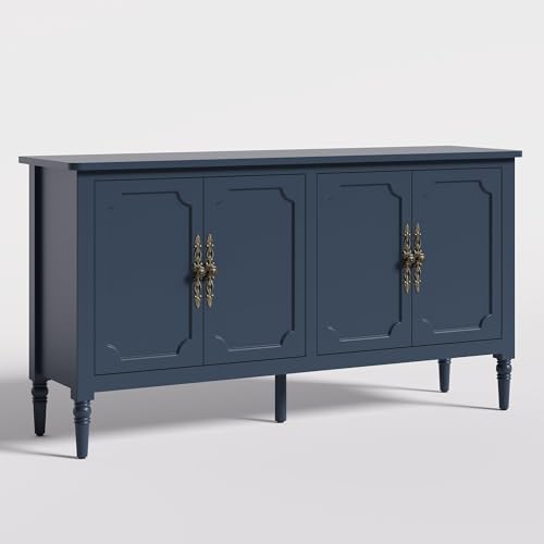 FansaFurn Console Cabinet, 58" Mid Century Modern Pantry Cabinet, Wood Buffet Cabinet, Media Cabinet with 4 Doors, Accent Sideboard for Entryway, Living Room, Dining Room (Blue) by FansaFurn - Image 8