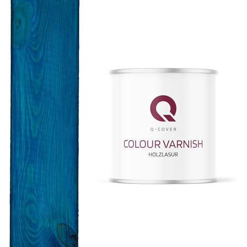 Q-Cover Holzlasur Blau 2.5L (ca.13m²-1 Anstrich) Satin Holzschutz Holzschutzlasur Lasur Wasserbasierte Innen Außen Lasur Abperleffekt Für Holz