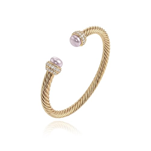 Image of Fettero Gold Cuff Bangle Bracelets for Women - 14K Plated Adjustable Open Cuff Gold Bangles Charm Elegant Twisted Cable Bangle Friendship Bracelets Lightweight Bracelet for Dainty Jewelry