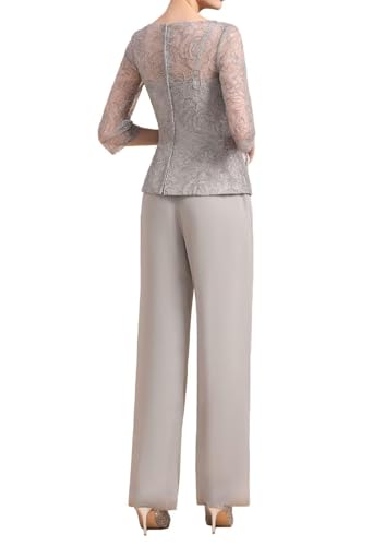 2 Pieces Mother of The Bride Groom Dresses Pant Suits for Women Dressy Wedding Guest Chiffon Lace Formal Evening Outfit2