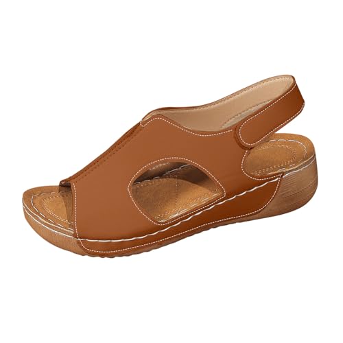 Sandalias de cuña para mujer, plataforma de cuero, corcho, puntera abierta, con tiras, ajuste ancho, cómodas, de verano, antideslizantes, para caminar, talla del Reino Unido, informales, ligeras
