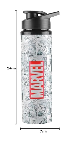 Image of Marvel Official Comic Edition Stainless Steel Water Bottle | 750ml Leakproof BPA-Free Sipper Bottle with Bold Logo & Comic Print | Gym, Office, School & Travel