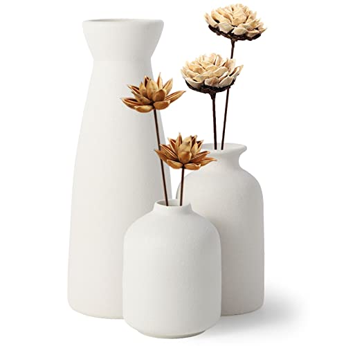 Yeenaasy Ceramic Vase Set Of 3, Small Flower Vases For Rustic Home Decor, Modern Farmhouse Decor, Vase For Dried Flower, Living Room Decor, Shelf, Table, Bookshelf, Mantel And Entryway Decor (White) #TOP7