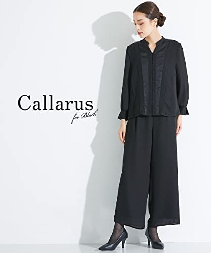 [nissen(ニッセン)] 【喪服・礼服】 Callarus 日本製生地使用サテン切替デザインブラウス＋ワイドパンツセットアップ 大きいサイズ有 黒 4L 2枚目