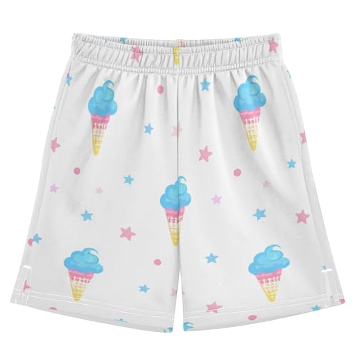 J JOYSAY Icecream Star Shape White Boys Athletic Shorts Kids Youth Casual Shotrs with Pockets Elastic Waistband
