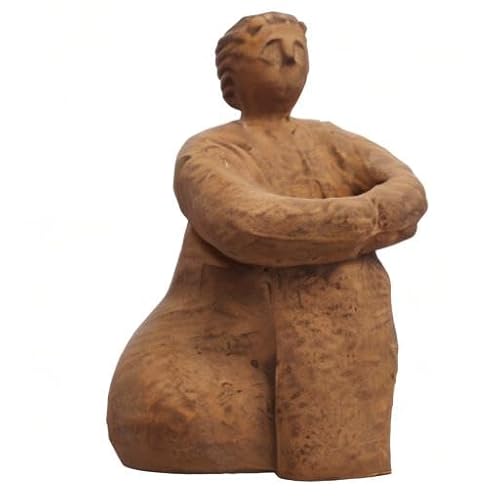 Bloomingville AH3123 Sitting Woman Figurine Stoneware Sculpture With Reactive Glaze, Matte Terra-Cotta Accent Decor, Terracotta thumb #9