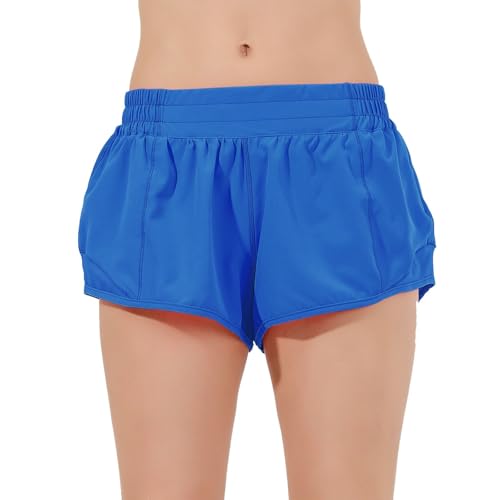 Short sport femme bleu en coton avec cordon de serrage pour running et yoga