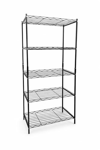 Image of IRON LANDS 5 Tier Shelf Heavy Duty Multipurpose Storage Stand - Metal Rack Kitchen Organizer | Bathroom Countertop, Microwave Oven Stand for Modular Kitchen, Living Room, Bedroom & Office (Black)