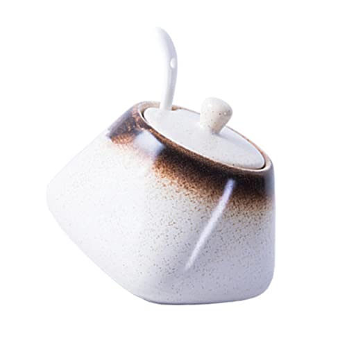 OKUMEYR Simple Ceramic Spice Jar with Lid Spoon Stylish Kitchen Seasoning Organizer for Sugar Salt and Condiments Space Saving Design for Home Cooking for Herbs