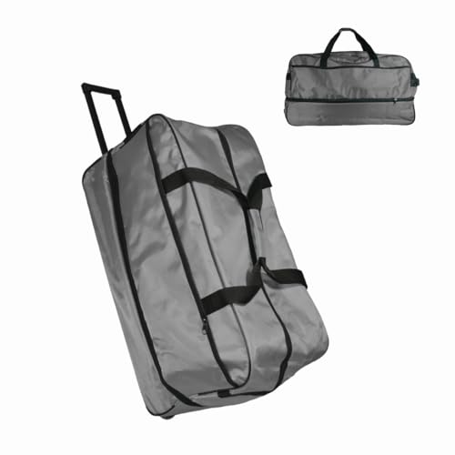 Foldable Duffle Bag with Wheels, Expandable Large Capacity, Overnighter Weekender Travel Suitcase Luggage Men Women Unisex (Gray)