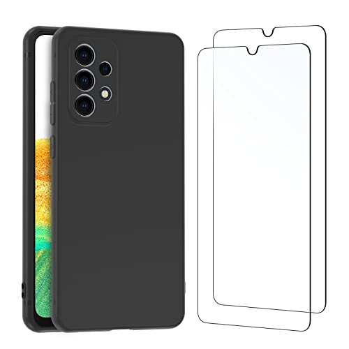 NEW'C Funda para Samsung Galaxy A33 5G Carcasa Silicona Negra y 2X Protector de Pantalla para Samsung Galaxy A33 5G Cristal Templado   Antiarañazos