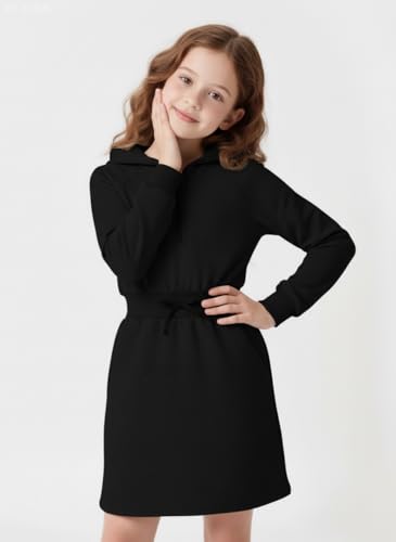 New 6-14Y Girls Sweatshirt Dress Long Sleeve Half Zip Hoodie with Pockets3