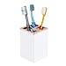 mDesign Square Plastic Bathroom Vanity Countertop Accessory Set - Includes Soap Dispenser Pump, Divided Toothbrush Holder, Tumbler Rinsing Cup, Soap Dish - 4 Pieces - White/Rose Gold