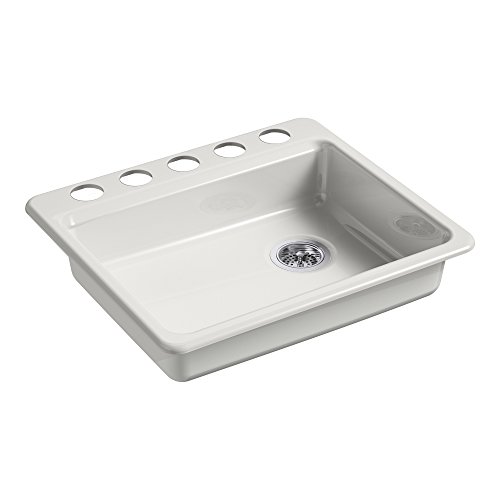 Hot Deals KOHLER K-5479-5U-FF Riverby 25 In. x 22 In. x 5-7/8 In. Undermount Single-Bowl Kitchen Sink with 5 Oversized Faucet Holes, Sea Salt, 25" x 22" x 5-7/8"