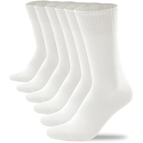 DOKUTOKU Mens Crew Socks White Socks for Men Size 10-13 Cotton LightWeight Thin Casual Long Calf Socks 3-12 Pack (D050-3W) Cover