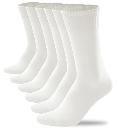 DOKUTOKU 3-12 Pack Mens Crew Socks Size 10-13 Cotton LightWeight Thin Casual Long Calf Socks