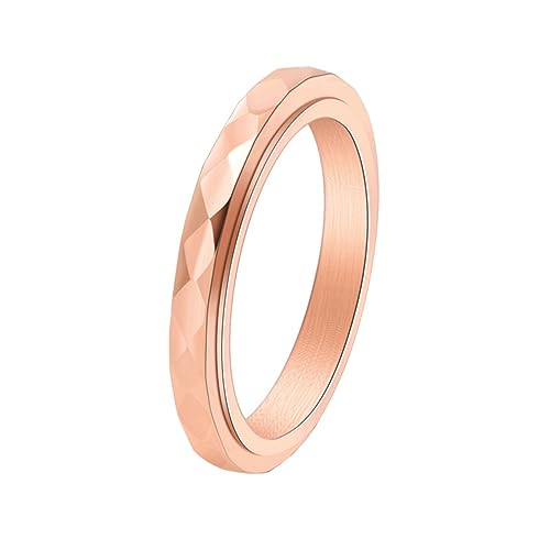 Anillo fidget band de acero inoxidable con grabado rómbico y giro antiestrés