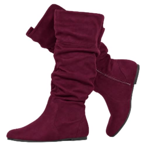 RF ROOM OF FASHION Women's Slouchy Knee High Hidden Pocket Boots (REGULAR CALF) BURGUNDY, SIZE 11