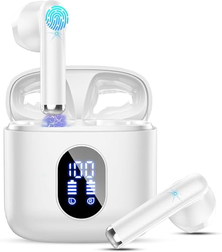 Wireless Earbuds, Bluetooth Headphones V5.4 Stereo Bass Ear Buds with ENC Noise Cancelling Mics,30H Bluetooth Earbuds with LED Display Charging Case, IP7 Waterproof Earphones for Android iOS【Mini】