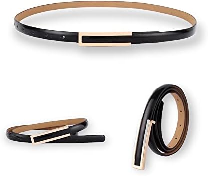 CB Women's Fashion Elegant Skinny Patent Leather Belts Waistband Thin Waist Belt With Gold Color Alloy Buckle, Black
