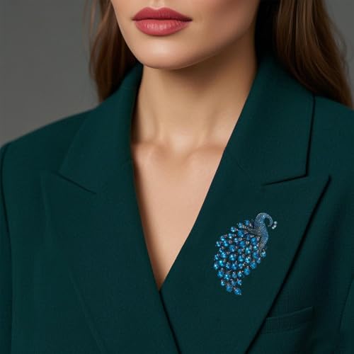Image of Rhinestone Peacock Brooch Pin for Women Girls Crystal Bird Animal Brooches Lapel Pins Dress Accessories Wedding Mother's Day Birthday Jewelry Gift