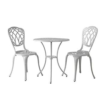 Alternative view of Balkene Home 63289 Palisade Bistro Set with 24" Dia. Round Table & 2 Chairs, Cast Aluminum Construction Lightweight for Easy Mobility 3-Piece Bistro Set - Gloss White Finish