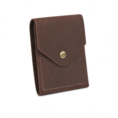 Image of The Wallet Store Flip 2.0 Genuine Leather Vertical Slim Wallet for Men | Easy Quick Card Access | Compact Front Cash Pocket & Button Lock | Minimalist Travel & Daily Carry Wallet (Brown)
