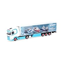 herpa 317955 Truck Model DAF XG+ Refrigerated Box Semi-Trailer Vebatrans Netherlands/Urk, Miniature in 187 Scale, Collectors Item, Made in Germany, Plastic, Blue, White