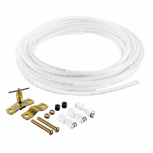 Homewerks 7252-25-14-PTC Ice Maker Supply Line and Humidifier Installation Kit 1/4-Inch x 25ft Push to Connect Poly Tube Universal Compatibility, Brass