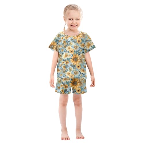ALAZA Daisy Flowers Sunflowers Pajama Set Short Sleeve Sleepwear Soft Lounge Nightwear3